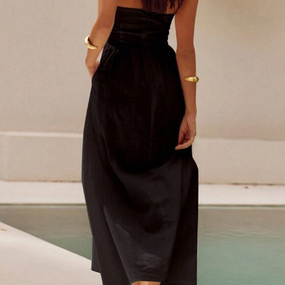 Black Casual Women's Elegant Long maxi Dress beach Vacation - Picture 7 of 11